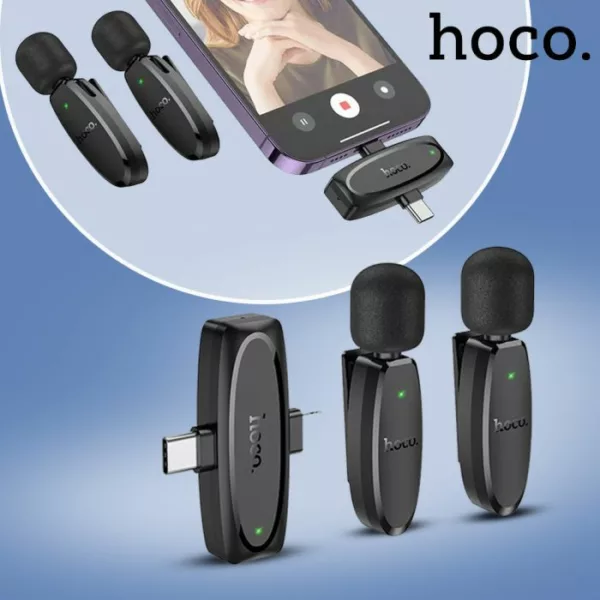 Hoco L15 Micro Cravate Sans Fil Double avec Récepteur Type-C & Lightning