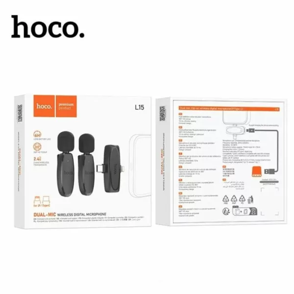 Hoco L15 Micro Cravate Sans Fil Double avec Récepteur Type-C & Lightning