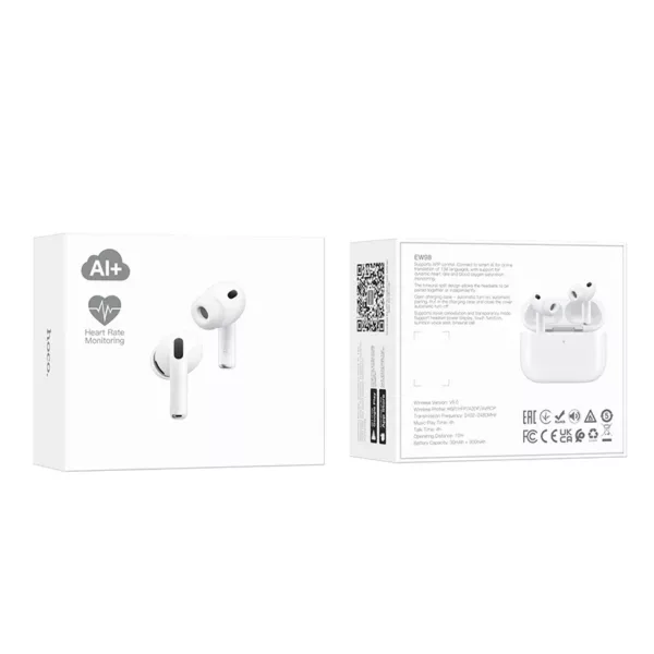 9_RYmadRN Écouteurs Sans Fil Hoco EW98 ANC avec Capteur de Rythme Cardiaque et 6 Micros — Blanc